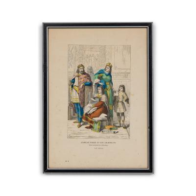 French 19th Century Framed Lithograph of a Parisian Noble Family and their Archi