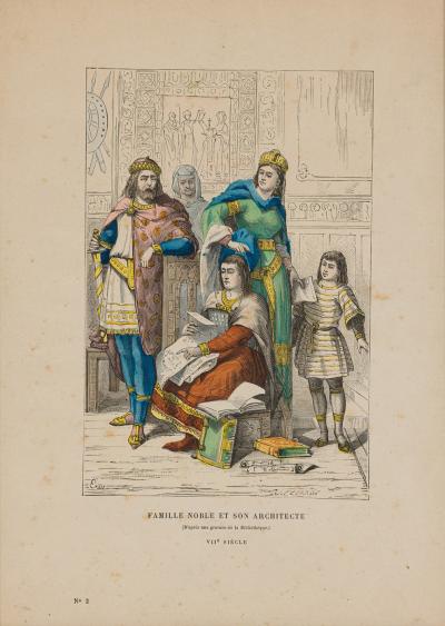 French 19th Century Framed Lithograph of a Parisian Noble Family and their Archi