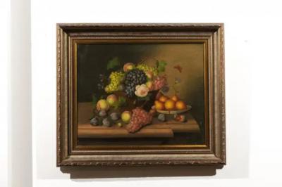 French 19th Century Framed Oil on Canvas Still Life Painting Depicting Fruits