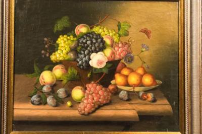 French 19th Century Framed Oil on Canvas Still Life Painting Depicting Fruits