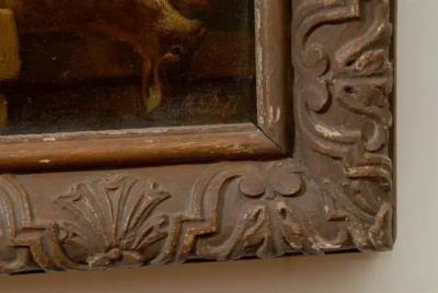 French 19th Century Framed Still life Floral Painting with Dog and Rabbit Motifs