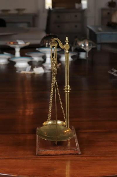 French 19th Century Freestanding Brass Tea Scale Mounted on Wooden Base