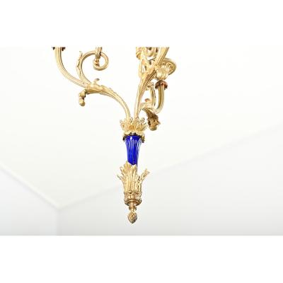 French 19th Century Gilt Bronze and Ceramic Chandelier
