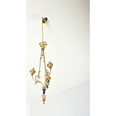 French 19th Century Gilt Bronze and Ceramic Chandelier