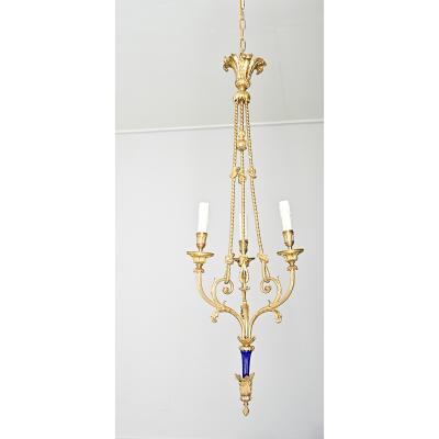 French 19th Century Gilt Bronze and Ceramic Chandelier
