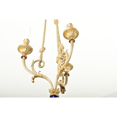 French 19th Century Gilt Bronze and Ceramic Chandelier