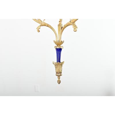 French 19th Century Gilt Bronze and Ceramic Chandelier
