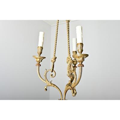 French 19th Century Gilt Bronze and Ceramic Chandelier