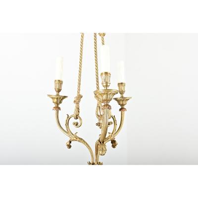French 19th Century Gilt Bronze and Ceramic Chandelier