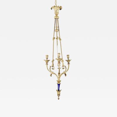 French 19th Century Gilt Bronze and Ceramic Chandelier