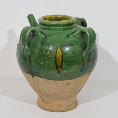 French 19th Century Glazed Earthenware Walnut Oil Jug