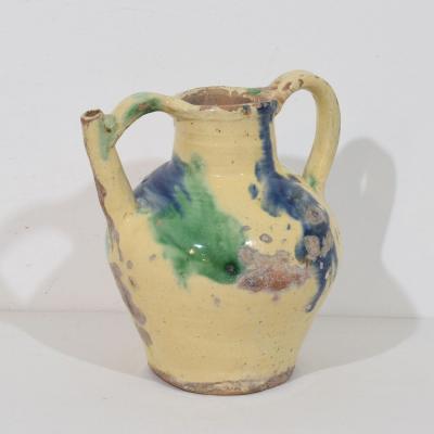 French 19th Century Glazed Terracotta Jug or Water Cruche Orjol