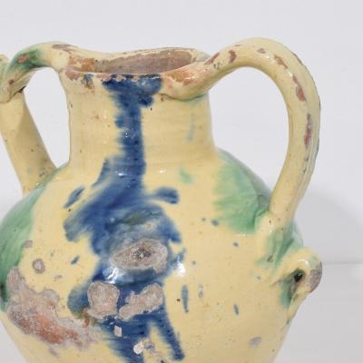 French 19th Century Glazed Terracotta Jug or Water Cruche Orjol