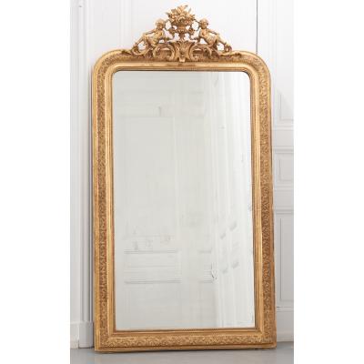 French 19th Century Gold Gilt Mirror with Crest