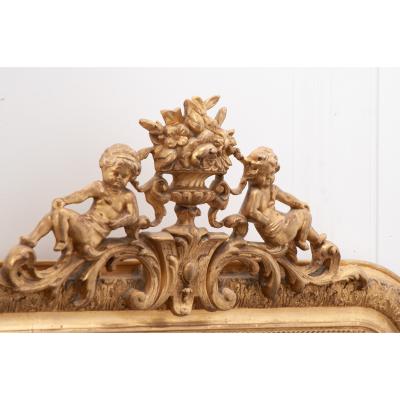 French 19th Century Gold Gilt Mirror with Crest