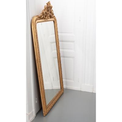French 19th Century Gold Gilt Mirror with Crest