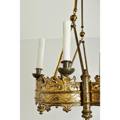 French 19th Century Gothic Style Brass Chandelier