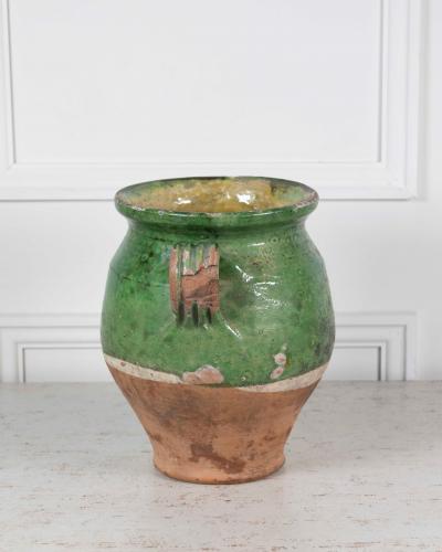 French 19th Century Green Glaze Confit Pot
