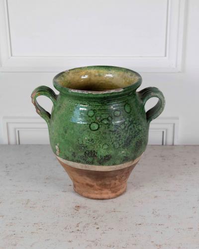 French 19th Century Green Glaze Confit Pot