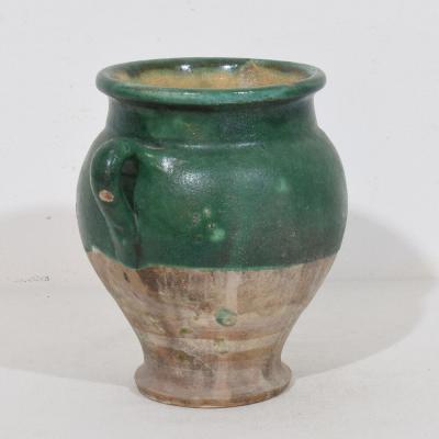 French 19th Century Green Glazed Ceramic Confit Jar Pot