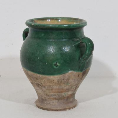 French 19th Century Green Glazed Ceramic Confit Jar Pot