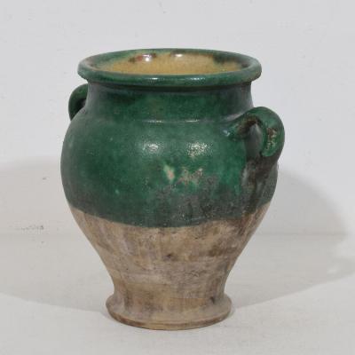 French 19th Century Green Glazed Ceramic Confit Jar Pot
