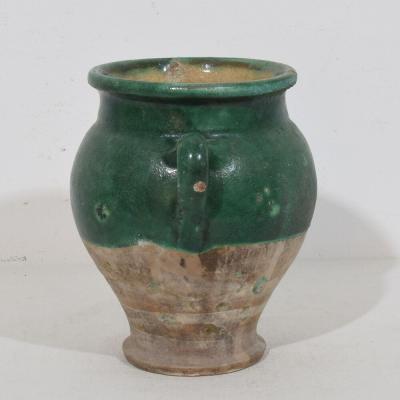 French 19th Century Green Glazed Ceramic Confit Jar Pot