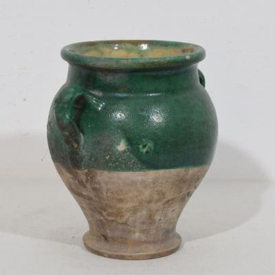 French 19th Century Green Glazed Ceramic Confit Jar Pot