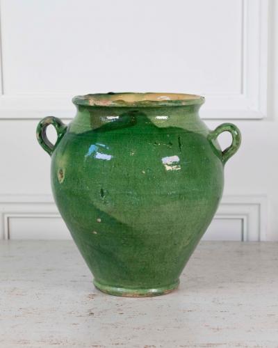 French 19th Century Green and Yellow Splash Glaze Confit Pot
