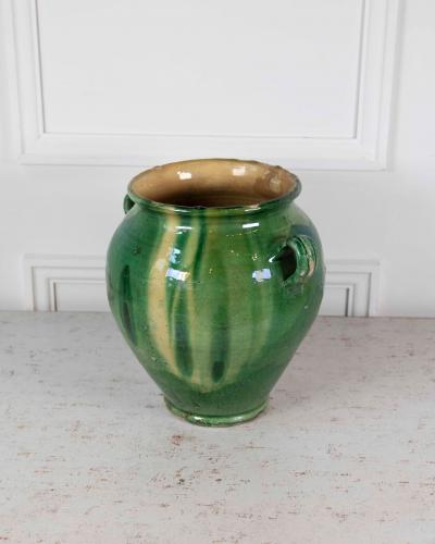 French 19th Century Green and Yellow Splash Glaze Confit Pot