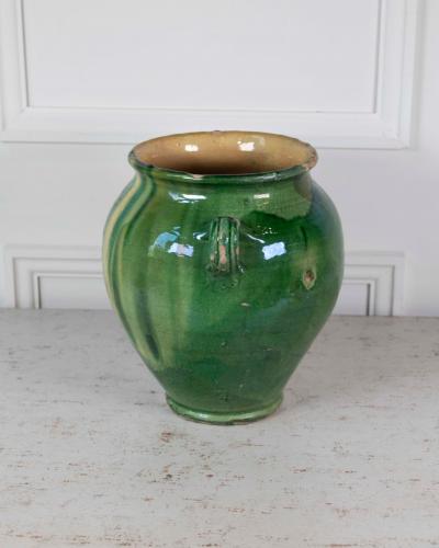 French 19th Century Green and Yellow Splash Glaze Confit Pot