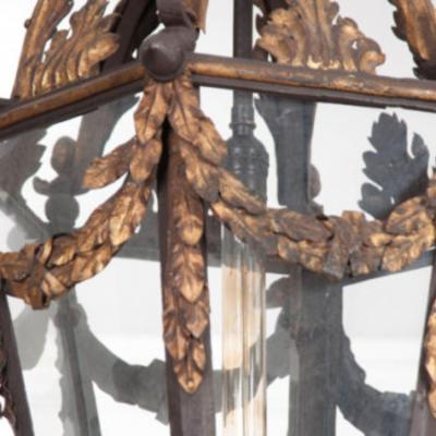 French 19th Century Iron and Gilt Brass Single Light Lantern