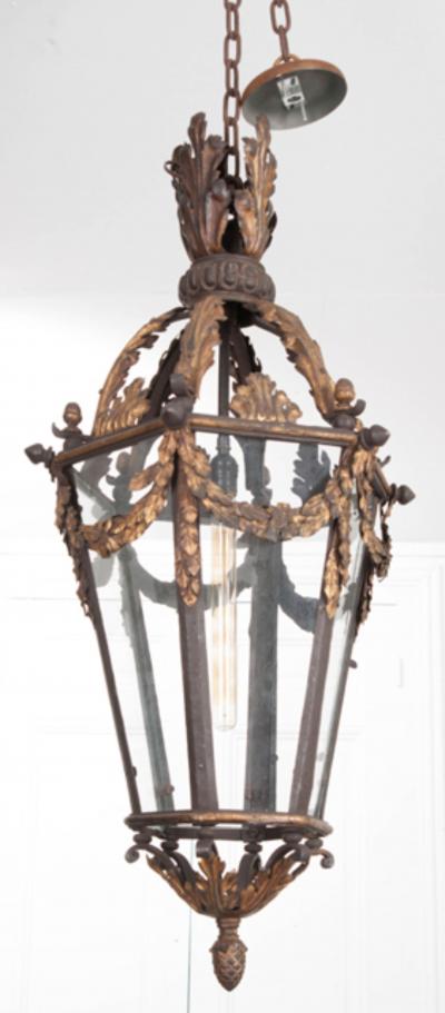 French 19th Century Iron and Gilt Brass Single Light Lantern