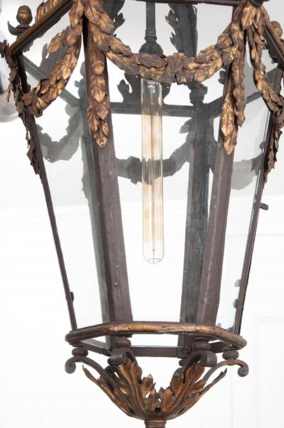 French 19th Century Iron and Gilt Brass Single Light Lantern