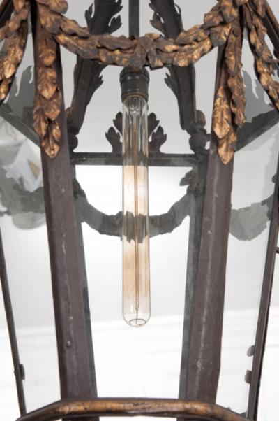 French 19th Century Iron and Gilt Brass Single Light Lantern