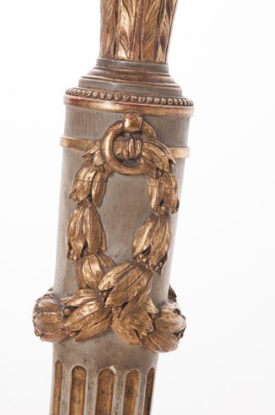 French 19th Century Large Painted and Gilt Candlestick Floor Lamp