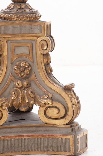 French 19th Century Large Painted and Gilt Candlestick Floor Lamp