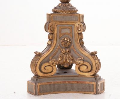 French 19th Century Large Painted and Gilt Candlestick Floor Lamp