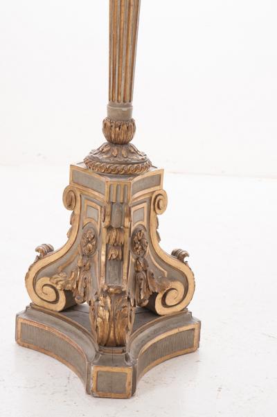 French 19th Century Large Painted and Gilt Candlestick Floor Lamp
