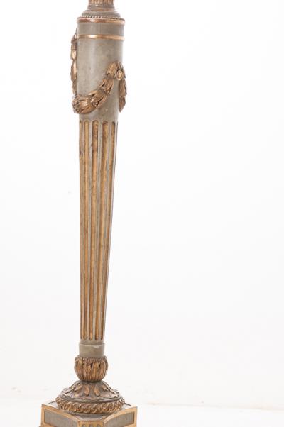 French 19th Century Large Painted and Gilt Candlestick Floor Lamp