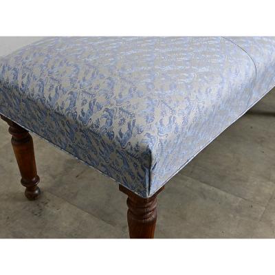 French 19th Century Long Bench in Fortuny Fabric