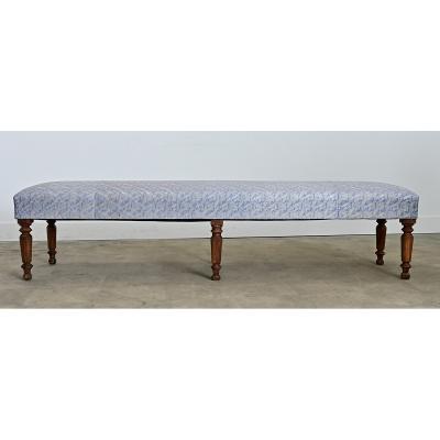 French 19th Century Long Bench in Fortuny Fabric