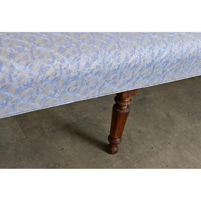 French 19th Century Long Bench in Fortuny Fabric