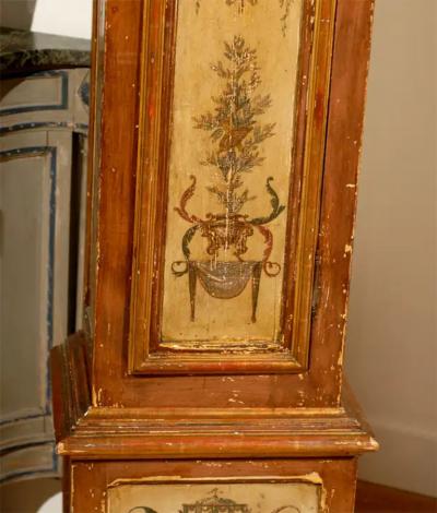 French 19th Century Longcase Painted Clock with Carved Crest and Classical D cor