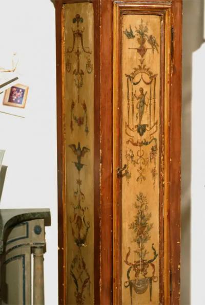 French 19th Century Longcase Painted Clock with Carved Crest and Classical D cor
