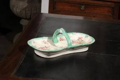 French 19th Century Longchamp Majolica Asparagus Server with Floral Decor