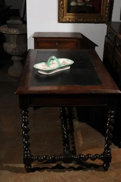 French 19th Century Longchamp Majolica Asparagus Server with Floral Decor