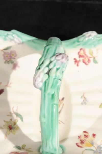 French 19th Century Longchamp Majolica Asparagus Server with Floral Decor