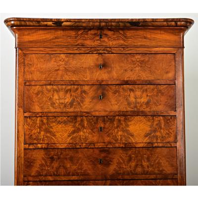 French 19th Century Louis Philippe Burl Walnut Tall Chest