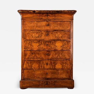 French 19th Century Louis Philippe Burl Walnut Tall Chest